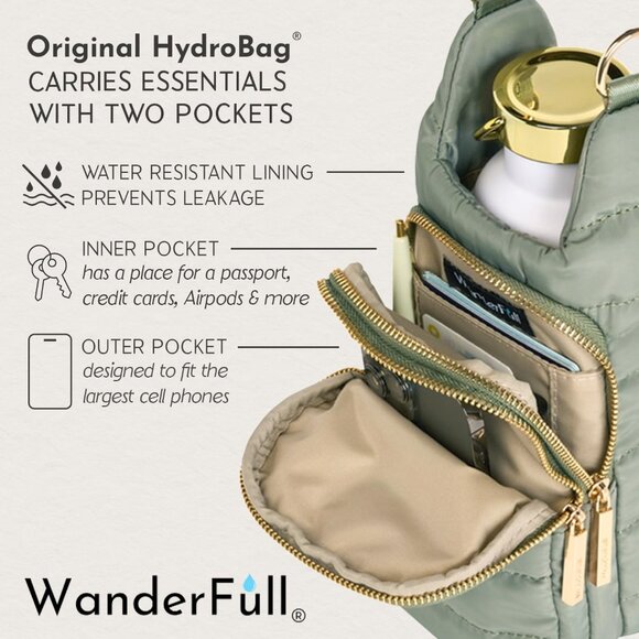 Sage Green HydroBag: Hands-Free Crossbody Water Bottle Holder & Phone Pocket - Picture 5 of 6